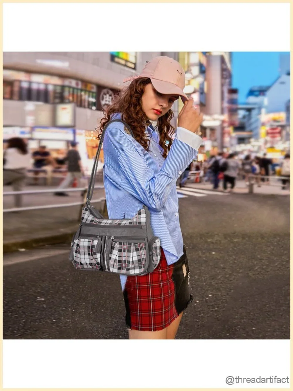 Washed Vegan PU Leather Crossbody Bag with Multiple Zipper Pockets